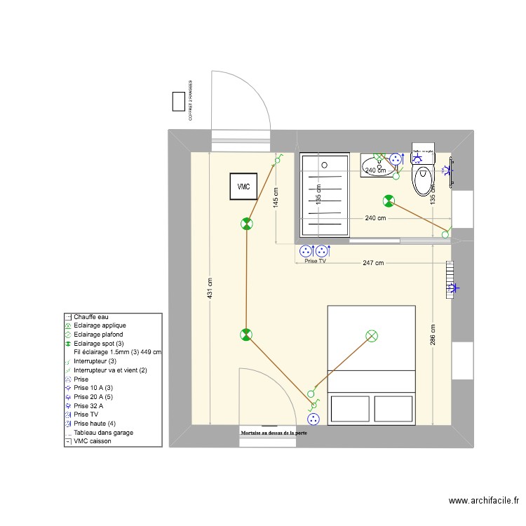 LENEVE. Plan de 2 pièces et 17 m2