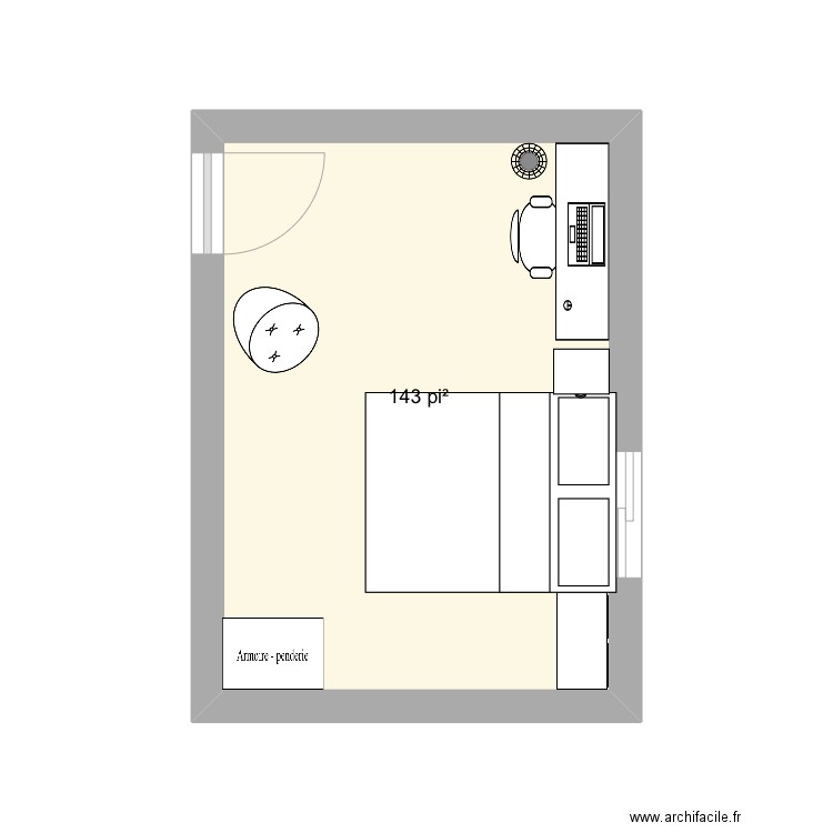 Chambre Diego 2. Plan de 1 pièce et 13 m2