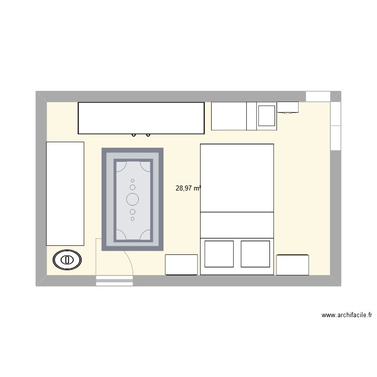 parents. Plan de 1 pièce et 29 m2