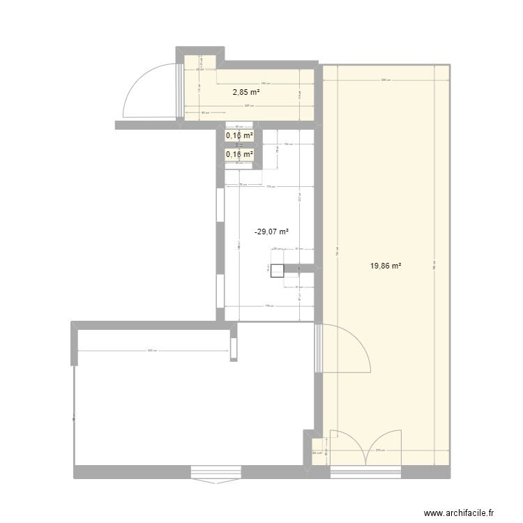 RDC CUISINE ET WC POUR ARIANE BICHE. Plan de 5 pièces et 29 m2