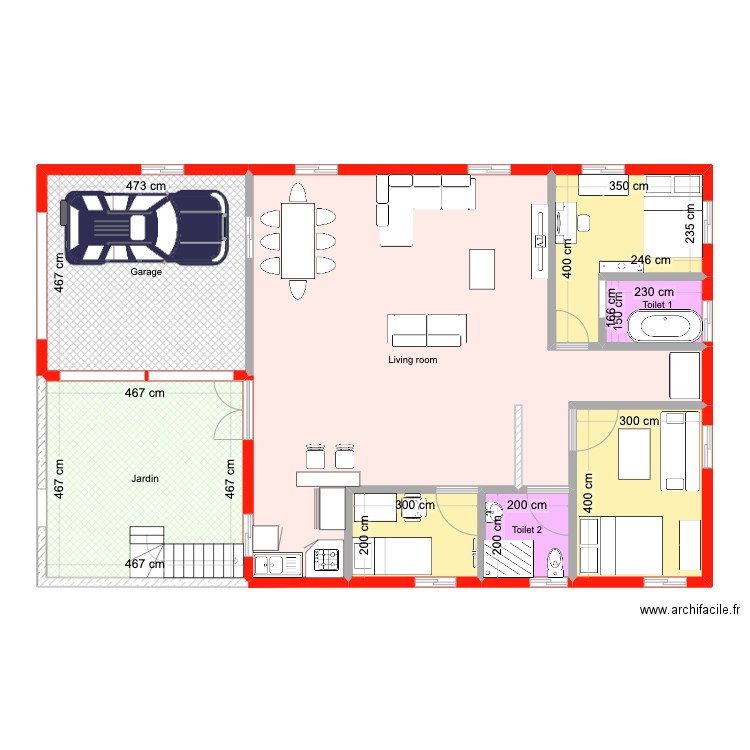 Plan Erd 2. Plan de 8 pièces et 141 m2