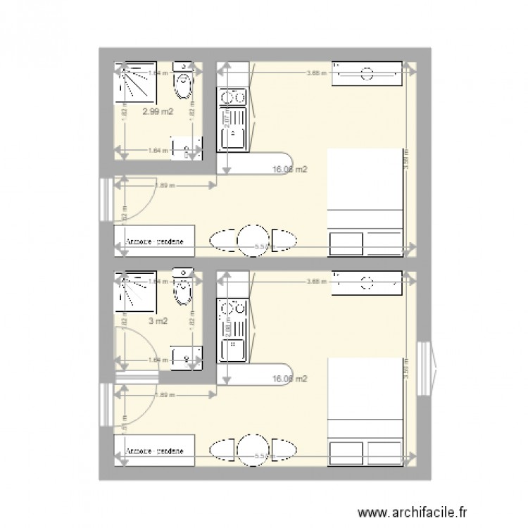 PALIER STUDIO 20M2. Plan de 0 pièce et 0 m2