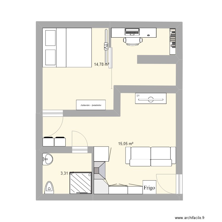 Appartement nico. Plan de 3 pièces et 33 m2