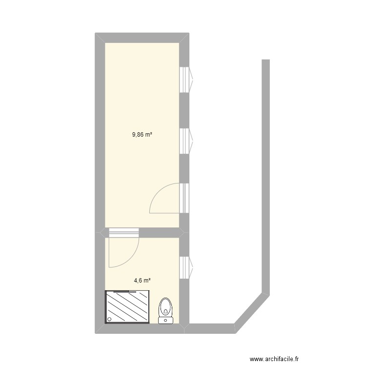 porcherie. Plan de 2 pièces et 14 m2