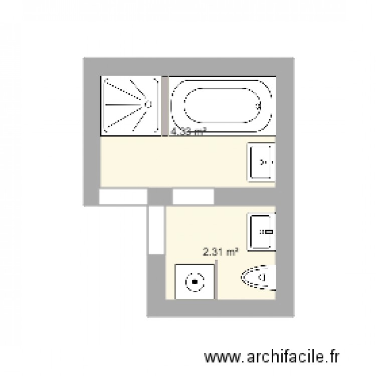 douche et baignoire dans la longueur - Plan dessiné par ultraliana