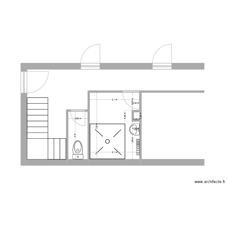 toilette salle d'eau avant. Plan de 3 pièces et 7 m2