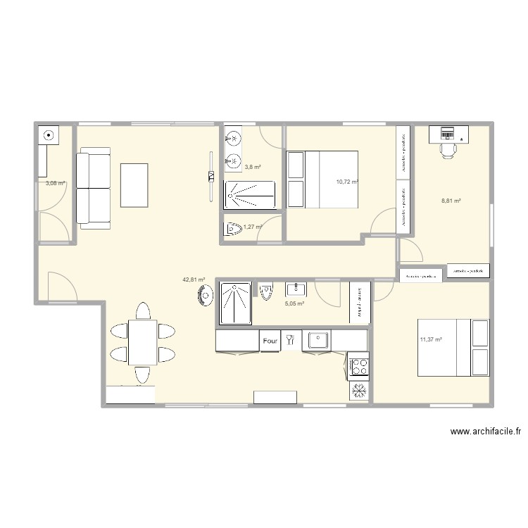  Puy v3. Plan de 8 pièces et 87 m2