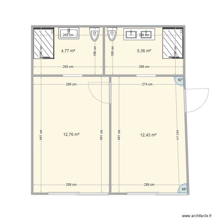 STUD. Plan de 4 pièces et 35 m2