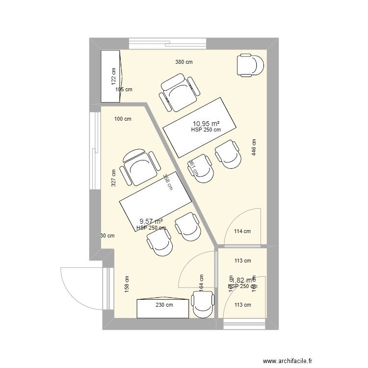 Bureau Médisud. Plan de 3 pièces et 22 m2