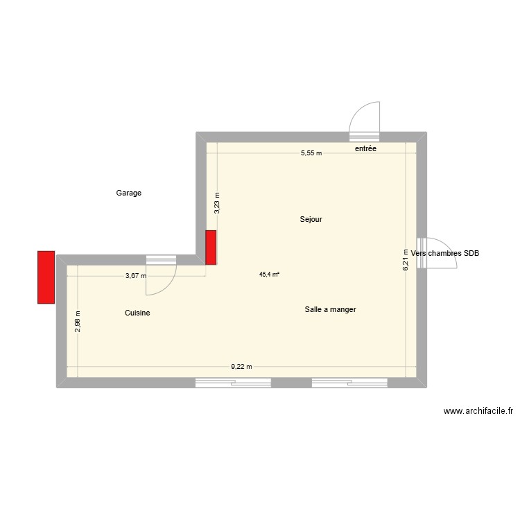 Gillebert V1. Plan de 1 pièce et 45 m2