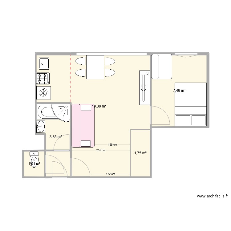 cabourg. Plan de 5 pièces et 33 m2