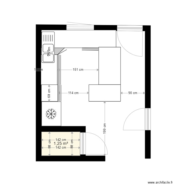 cuisine Marine001. Plan de 1 pièce et 1 m2