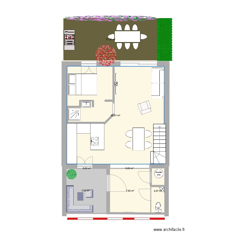 MAISON RDC 1/2 terrasse. Plan de 7 pièces et 75 m2