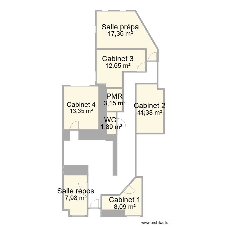 plan cabinet SF Yvetot. Plan de 8 pièces et 76 m2