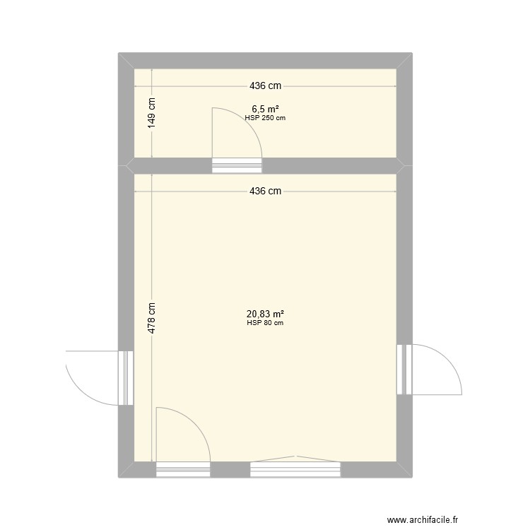 Cuisine. Plan de 2 pièces et 27 m2