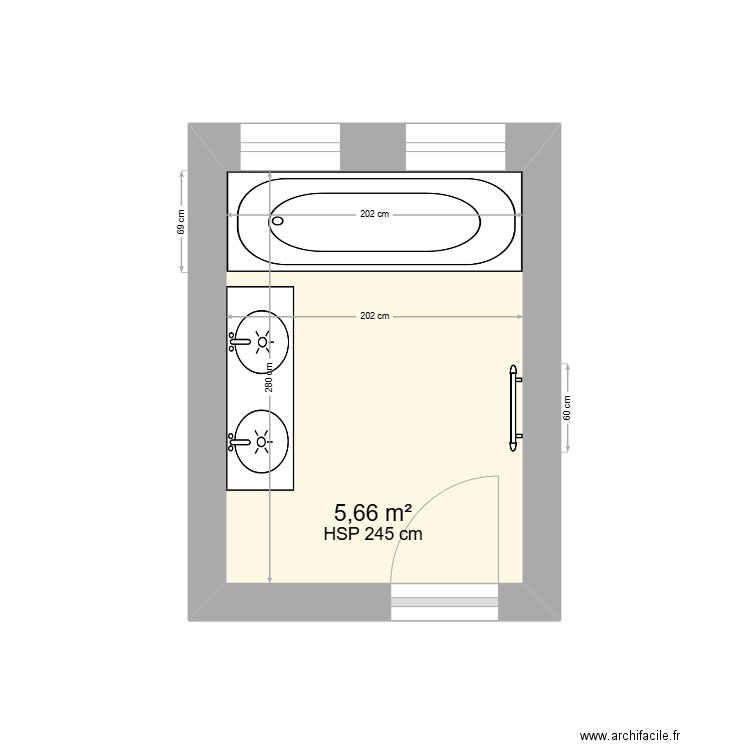 SDB. Plan de 1 pièce et 6 m2