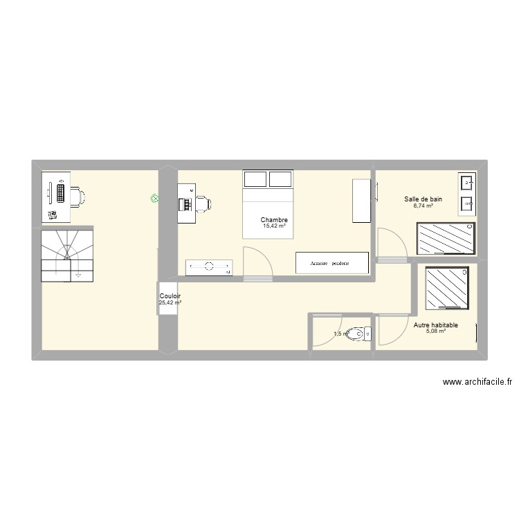 MAISON COMBLE. Plan de 5 pièces et 54 m2