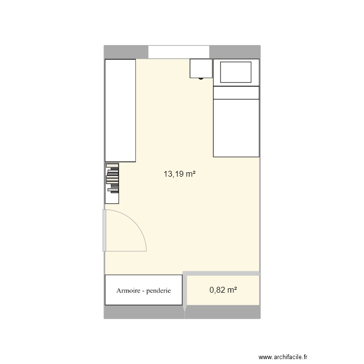 Chambre Alistair. Plan de 2 pièces et 14 m2