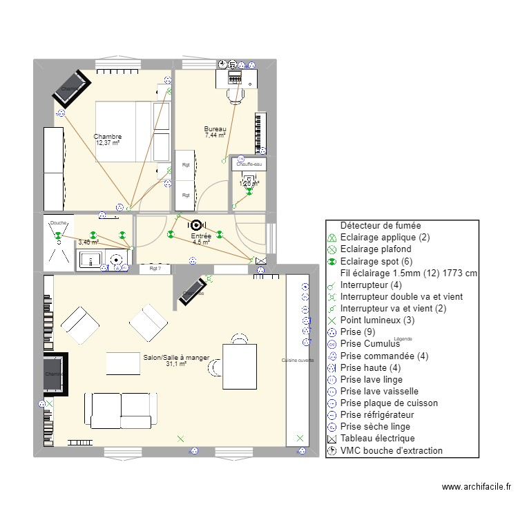 Victor Basch Cuisine 3. Plan de 6 pièces et 60 m2