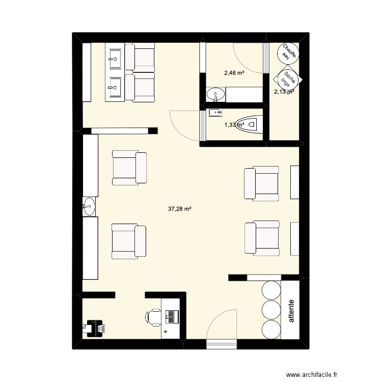 salon. Plan de 4 pièces et 43 m2