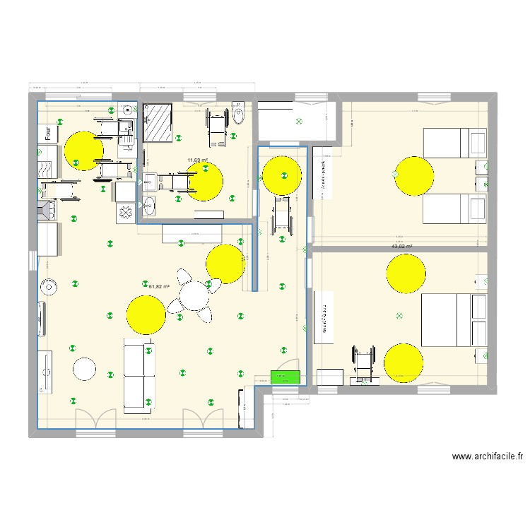 location définitif. Plan de 3 pièces et 117 m2