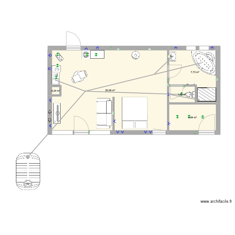 Gîte 3 SPA + Elec + eaux usées. Plan de 9 pièces et 95 m2