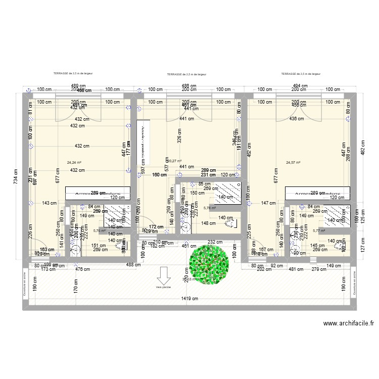 3 chambres ESSAOUIRA V2. Plan de 6 pièces et 86 m2