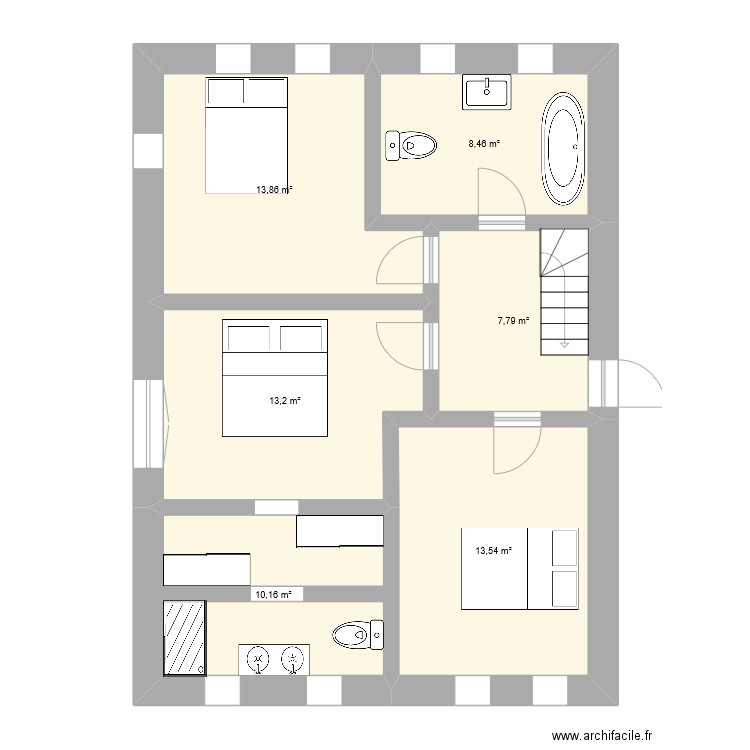 1er des nazes. Plan de 6 pièces et 67 m2