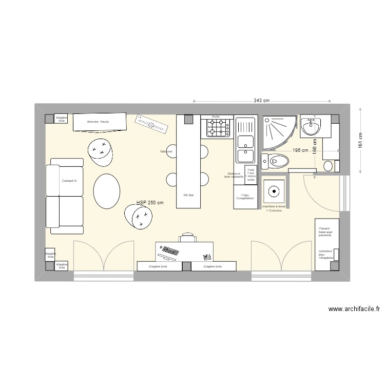 5 MAS complet. Plan de 1 pièce et 29 m2