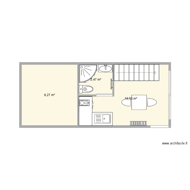 Studio - option 4. Plan de 3 pièces et 21 m2