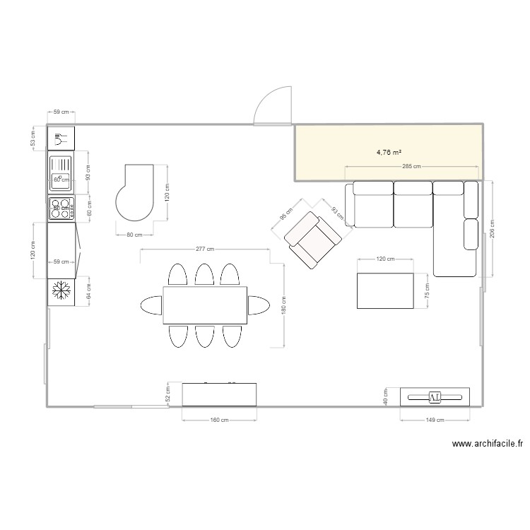 pièce a vivre. Plan de 1 pièce et 5 m2