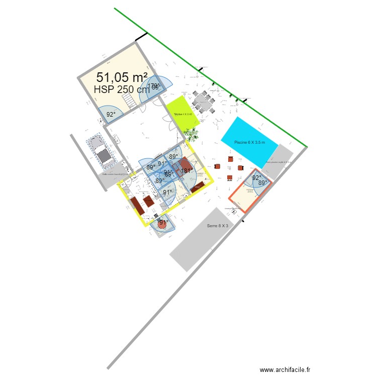 extension projet20 avec plan cadastre. Plan de 7 pièces et 99 m2