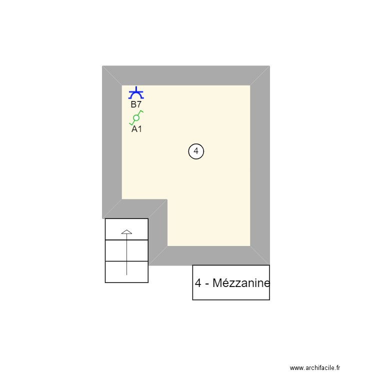 1802 mezzanine. Plan de 1 pièce et 3 m2