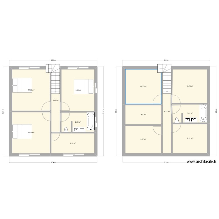 maison esquisse etage . Plan de 6 pièces et 60 m2