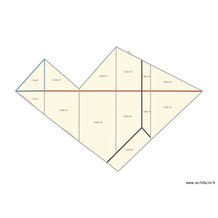 Appt 3 cote 2. Plan de 13 pièces et 47 m2