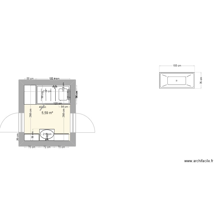 plan sdb lemee. Plan de 1 pièce et 6 m2