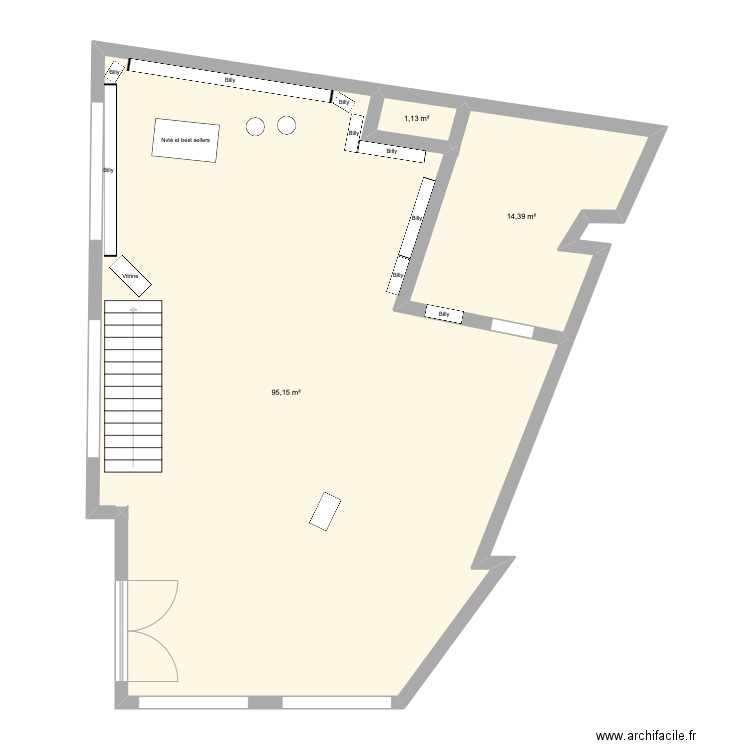 RDC Antre. Plan de 3 pièces et 111 m2