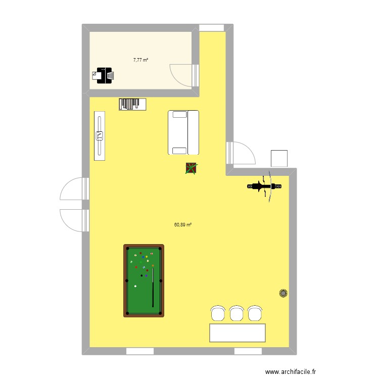 salle de pause V2. Plan de 2 pièces et 69 m2