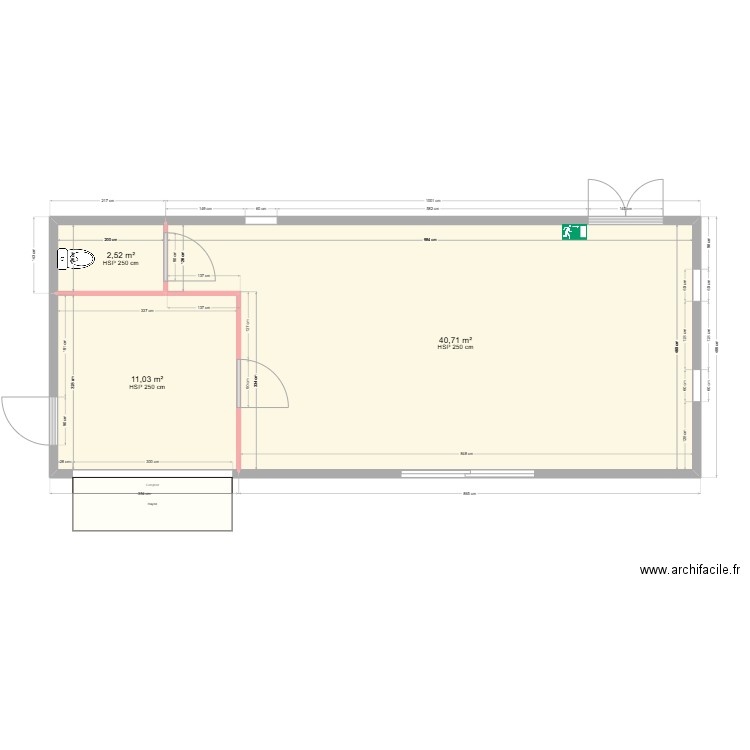 Club house 60m² - Lalinde. Plan de 3 pièces et 54 m2