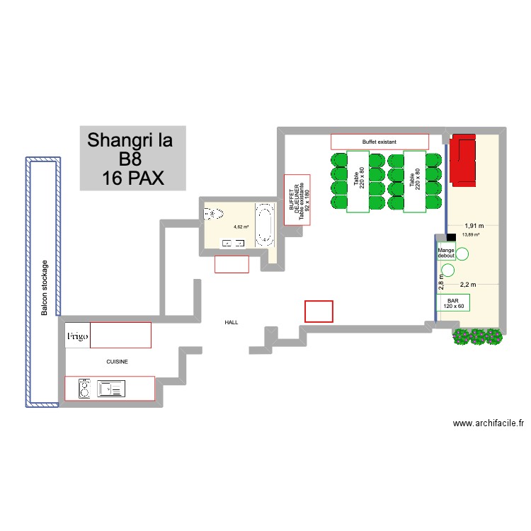 Shangri La B8 à visiter. Plan de 2 pièces et 19 m2