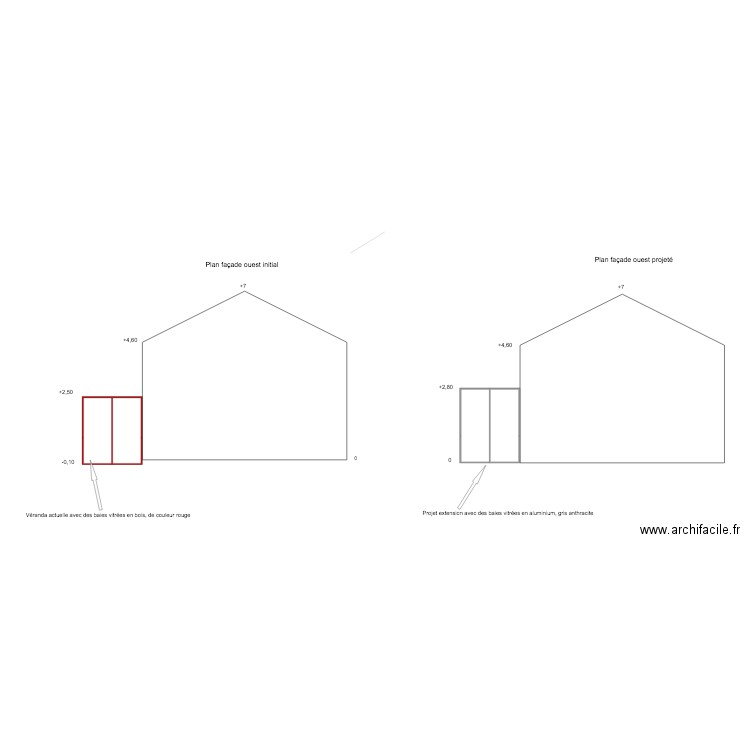 Facade Ouest initial. Plan de 0 pièce et 0 m2