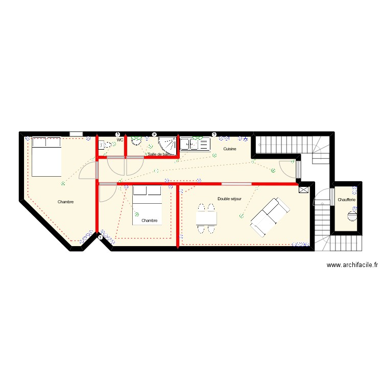 cerny R+1. Plan de 7 pièces et 63 m2