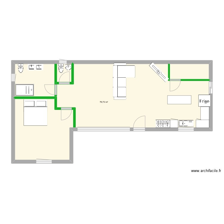 plan 1. Plan de 1 pièce et 80 m2