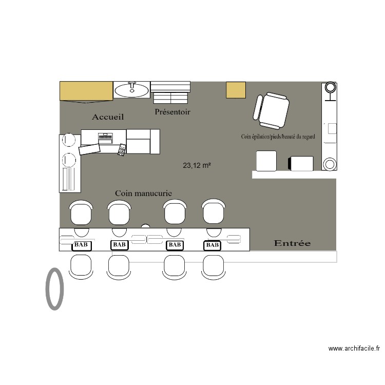 BAB bar à beauté. Plan de 1 pièce et 23 m2