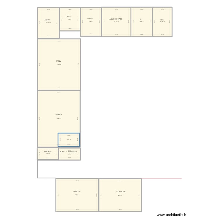 Open space V0. Plan de 13 pièces et 232 m2
