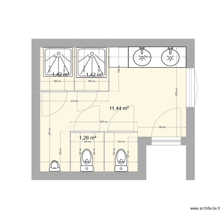 sanitaire briandais . Plan de 4 pièces et 16 m2