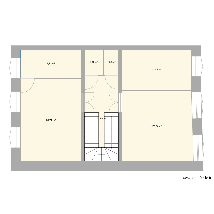 2e étage. Plan de 7 pièces et 75 m2