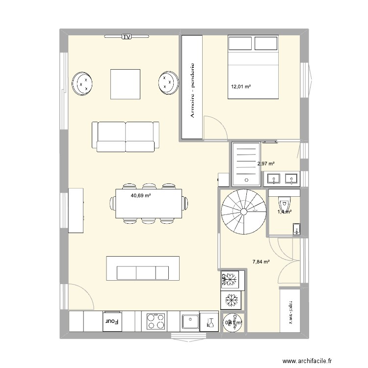 maison lafayette RDC sans agrandissement. Plan de 6 pièces et 65 m2