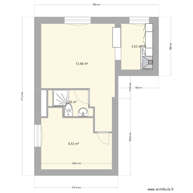 apt11 7roses. Plan de 5 pièces et 28 m2