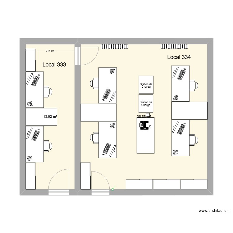 Cyber 333 + 334 bis. Plan de 2 pièces et 50 m2